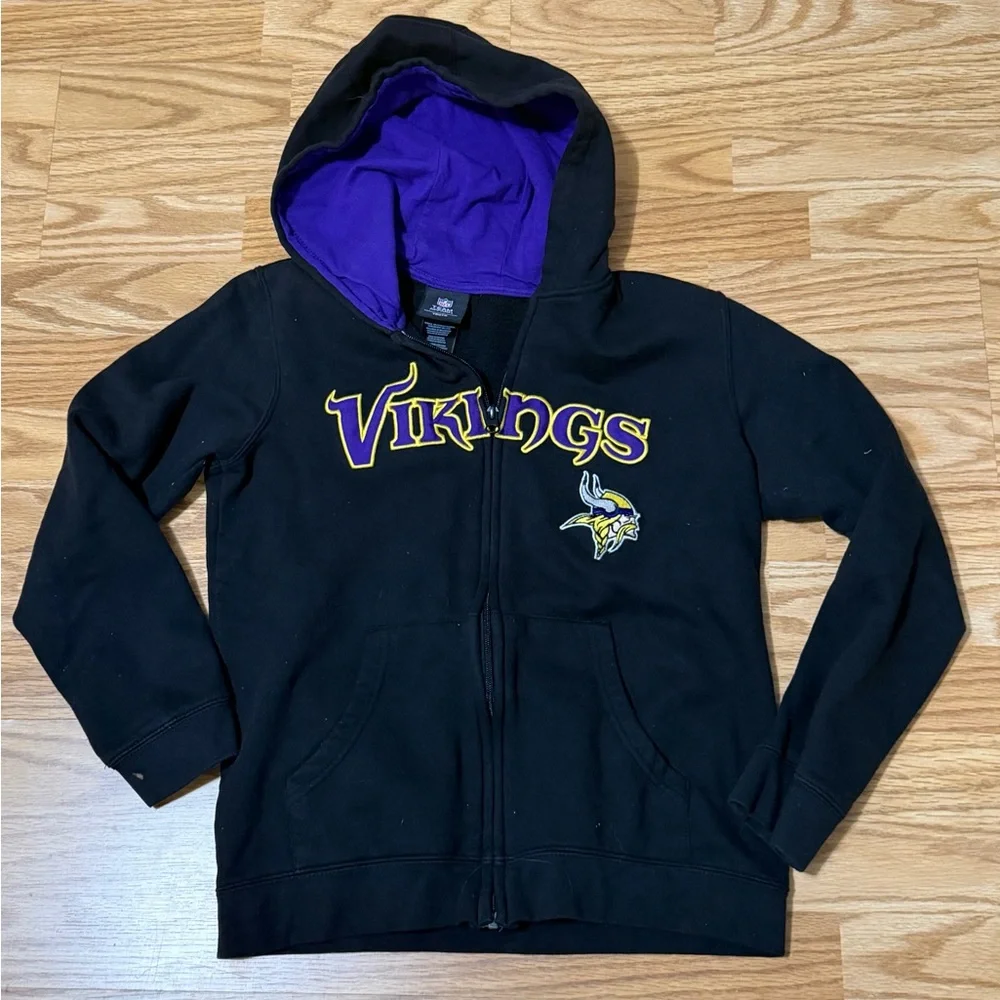 NFL Minnesota Vikings Youth Full Zip Hoodie Sweatshirt L/G 14–16 Black Purple